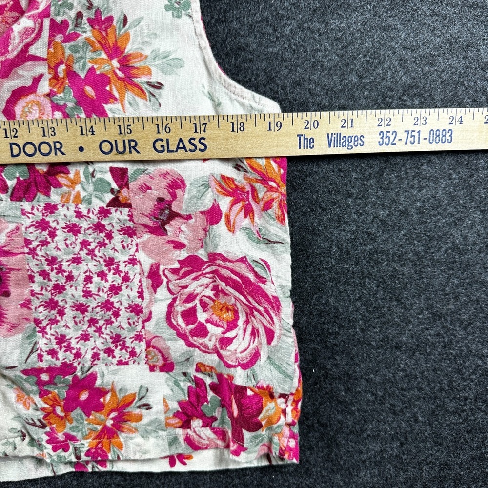 Haute Hippie Women Boho Floral 100% Linen Button-Up Blouse SL Collared Med Pink - Picture 7 of 7